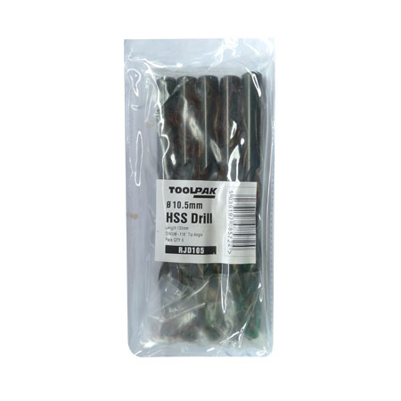 Jobber HSS Drill 10.5mm Roll Forged Toolpak Pack of 5